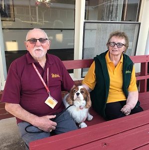 John and Jean sit with Babs the dog