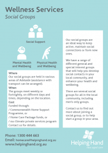 Flyer detailing social groups offered by Helping Hand call 1300 444 663 for information